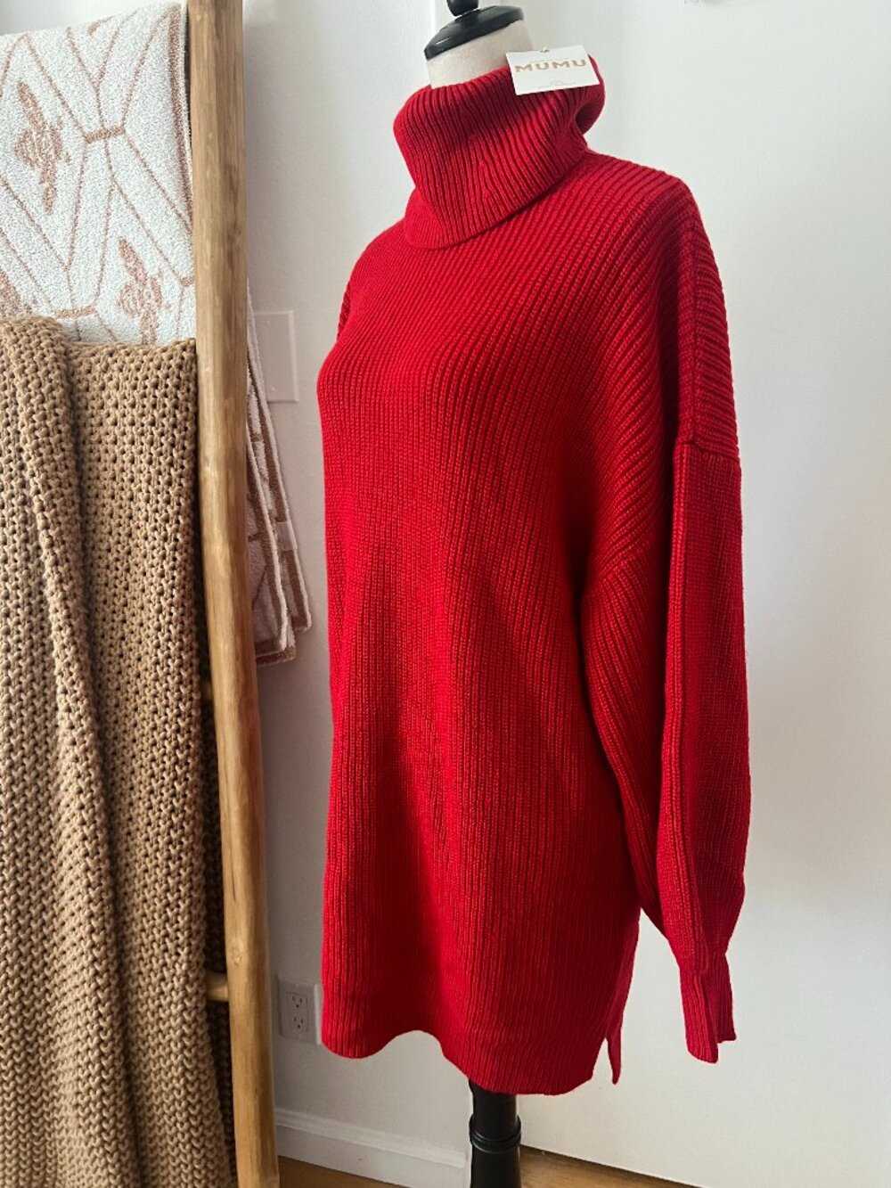 NWT Show Me Your Mumu Ribbed Turtleneck Sweater Dress Red Size M